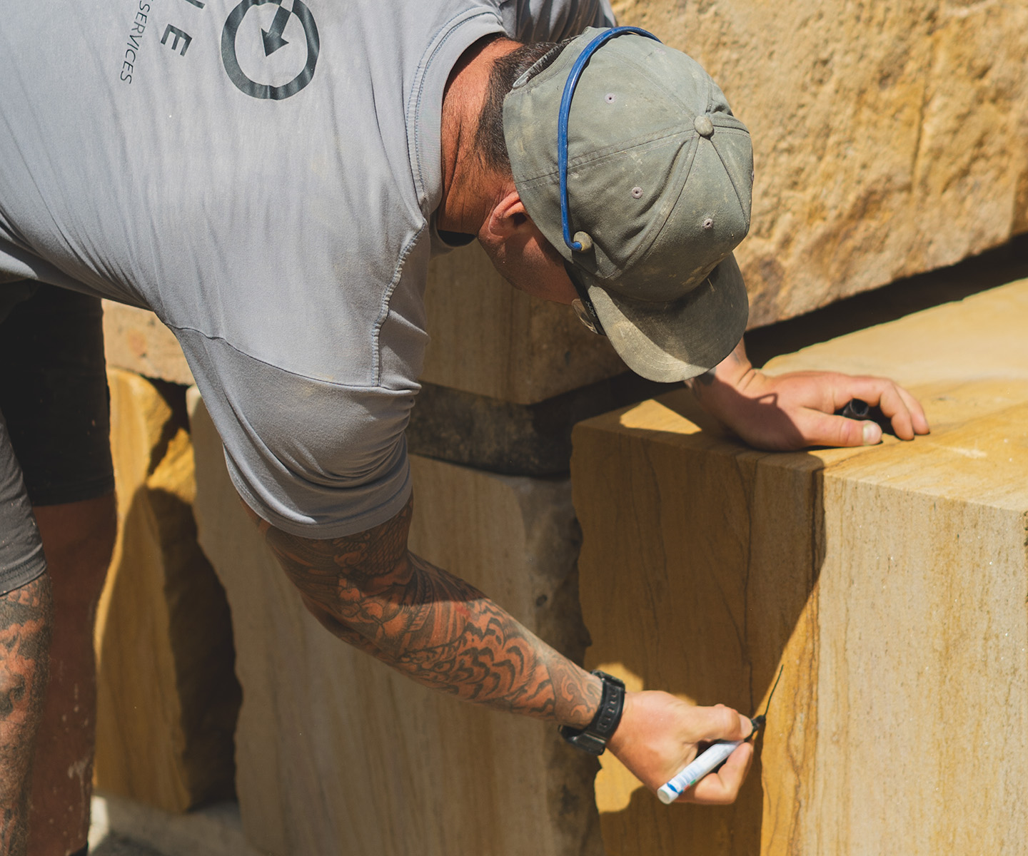 James from the yard, marking up Sandstone